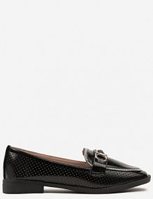 Czarne półbuty w Stylu Loafersów z Perforacją Drobnymi Cyrkoniami i Klamrą Keryth Renee damskie