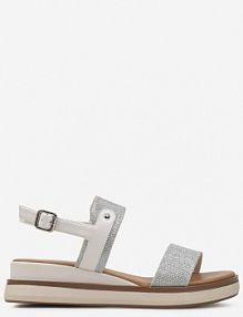 Srebrno-Białe Brokatowe Płaskie sandały Zapinane Wokół Kostki na Sprzączkę Bellisara Renee damskie