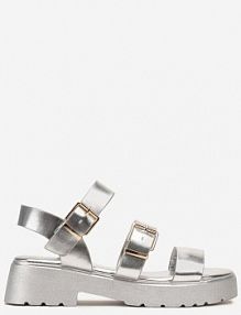 Srebrne sandały na Platformie Typu Rzymianki ze Sprzączkami Wornia Renee damskie