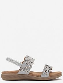 Srebrne Wsuwane sandały z Ażurowymi Zdobieniami i Brokatem Tomoella Renee damskie