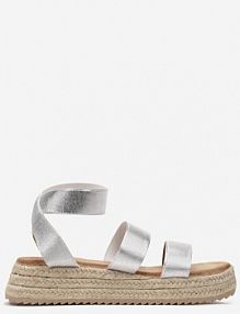 Srebrne sandały z Elastycznego Materiału na Plecionej Platformie Leopada Renee damskie
