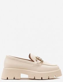 Beżowe mokasyny z Grubą Podeszwą w Kolorze Cholewki z Klamrą Rosarose ballada damskie