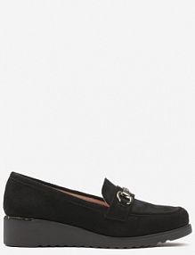 Czarne półbuty ze Skórzaną Wkładką na Niskim Koturnie z Klamerką Telliasue Renee damskie