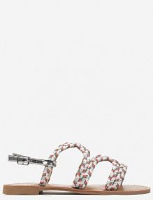 Srebrne sandały na Płaskiej Podeszwie Ozdobione Paskami z Plecionki Jaslila Renee damskie