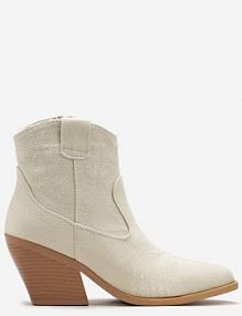 Beżowe Botki kowbojki na Słupku z Przeszyciami Weava Renee