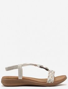 Srebrne sandały na Wsuwanie z Drewnianą Okrągłą Wstawką Valmira Renee damskie