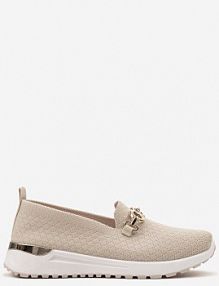 Beżowe wsuwane półbuty w Stylu Tenisówek Ozdobione Klamrą Wiatalia Renee damskie