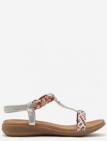 Srebrne sandały Ozdobione Cyrkoniami na Plecionych Paskach Piabella Renee damskie