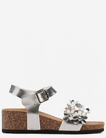 Srebrne sandały na Koturnie z Korka Ozdobione Kwiatkami Fiaona Renee