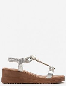 Srebrne sandały na Koturnie z Elastycznym Paseczkiem i Kryształkami Perraviana Renee