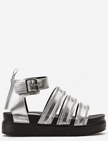 Srebrne sandały Gladiatorki Ozdobione Suwakami na Paskach Zapinane na Sprzączkę Xerria Renee damskie