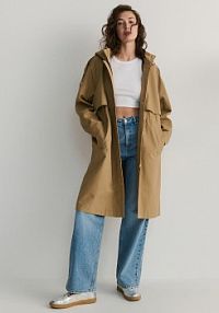 Długa parka z kapturem Reserved beżowa 1101T-80X