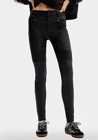 Spodnie skórzane Desigual czarna Z imitacji skóry