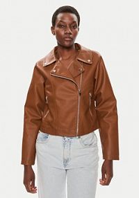 Kurtka skórzana Brave Soul brązowa damska Z imitacji skóry