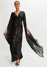 Sukienka z cekinami i długimi rękawami szyfonowymi  Bonprix
