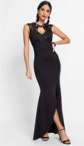 Długa sukienka ze sztywniejszego materiału scuba z koronką  Bonprix