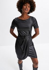 Sukienka z paskiem, ze sztucznej skóry  Bonprix