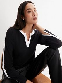 Bluzka z długim rękawem i rozcięciem  damska Bonprix