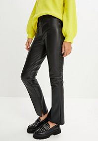 Spodnie ze sztucznej skóry  z rozcięciem, wysoka talia  Bonprix