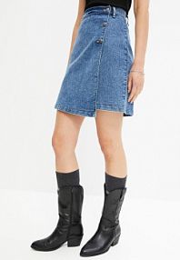 Spódnica dżinsowa z założeniem kopertowym  Bonprix