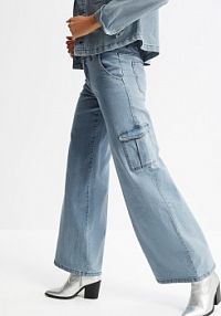 Dżinsy bojówki mid waist, Wide Leg  damskie Bonprix