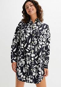Koszula nocna oversized z tkaniny, z plisą guzikową  Bonprix