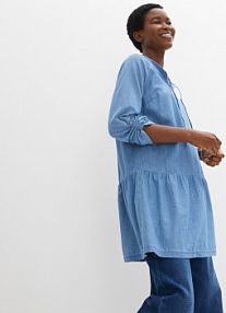 Tunika z denimu, z falbaną i długim rękawem, z bawełny organicznej  Bonprix