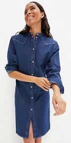 Sukienka dżinsowa z plisą guzikową  Bonprix