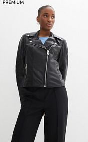 Kurtka typu biker ze skóry jagnięcej nappa  damska Bonprix