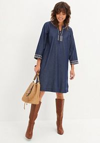 Sukienka dżinsowa z haftem  Bonprix