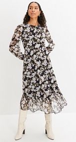 Sukienka midi z nadrukiem i krawatką  Bonprix