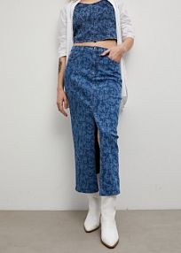 Spódnica dżinsowa midi z nadrukiem  Bonprix