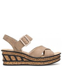 Sandały na obcasie Rieker beżowe