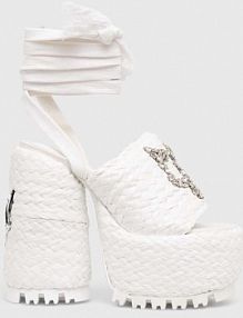 Sandały na obcasie Naked Wolfe  białe Beach.Raffia.