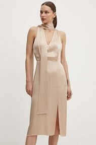 Sukienka midi Sisley  beżowa 4S7BLV06I