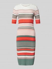 Sukienka z dzianiny o długości do kolan ze wzorem w paski s.Oliver RED LABEL różowa EAN 2144458