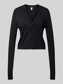 Kurtka krótka z dzianiny z listwą guzikową QS czarna damska EAN 2147322