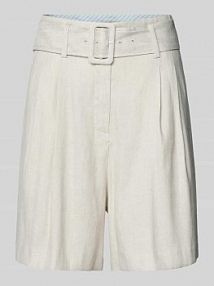 Szorty lniane o kroju regular fit z paskiem MOS MOSH beżowe damskie EAN 162750