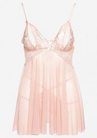 Różowa koszula nocna z Koronką na Cienkich Regulowanych Ramiączkach ze Stringami Lialessa Born2Be