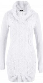 Sukienka dzianinowa z golfem i naszywanymi kieszeniami  Bonprix