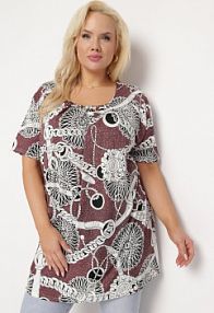 Ciemnoróżowa Elastyczna bluzka z Krótkim Rękawem z Oryginalnym Nadrukiem i Klamrą Dordria Born2Be damska