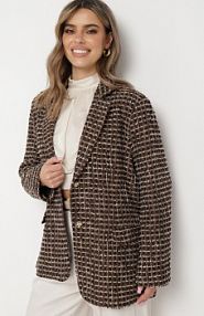 Czarno-Brązowa Marynarka Tweedowa Retro o Jednorzędowym Fasonie Asaretta jus de pom