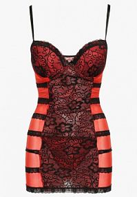 Czarno-Czerwona koszula nocna Ozdobiona Koronką ze Stringami w Komplecie Arselia han