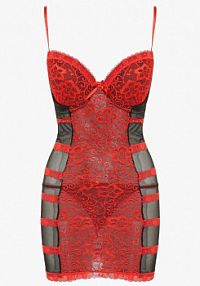 Czerwona koszula nocna Ozdobiona Koronką ze Stringami w Komplecie Arselia Born2Be