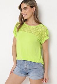 Jasnozielona Ażurowa bluzka z Wiskozy Ozdobiona Guzikami Elloria fashion damska