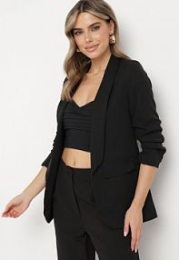 Czarna Elegancka Marynarka z Rękawami 7/8 i Ozdobnymi Klapami Novse Born2Be