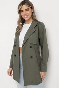 Ciemnozielony płaszcz Trencz z Wiązanym Paskiem Zelamoon Born2Be damski