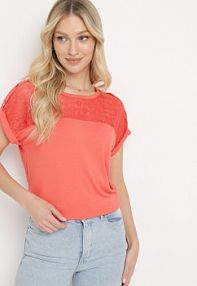 Pomarańczowa Ażurowa bluzka z Wiskozy Ozdobiona Guzikami Elloria fashion damska