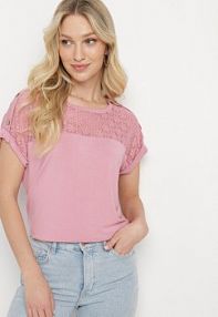 Ciemnoróżowa Ażurowa bluzka z Wiskozy Ozdobiona Guzikami Elloria fashion damska