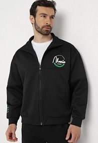 Czarna kurtka Dresowa z Wysokim Kołnierzem i Nadrukiem Lwanes Born2Be damska